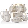 Sweejar Home Set da tè in porcellana British Royal Series, 225 ml tazze e piattino servizio per 6 persone, con teiera, zuccheriera, brocca, cucchiaini da tè e colino da tè