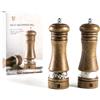 JF JAMES.F Set macina sale e pepe in legno, 16,5 cm, macina sale e pepe in legno di gomma, set di 2 con finestra in acrilico visibile e rotore in ceramica regolabile