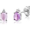Miore Orecchini Donna Piccoli a Lobo Ametista/Topazio con Diamanti 0.03 ct taglio Brillante in Oro Bianco 9 Kt / 375-7 x 4 mm (Ametista)