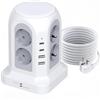 Vexloria Ciabatta Elettrica 12 in 1, Torretta Elettrica Multipresa con 4 Porte USB e 8 Prese di Corrente, Torretta Multipresa protezione Sovratensione con interruttori indipendenti, per ufficio, 2M