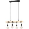 Eglo Townshend - Lampadario a sospensione LED 4 luci, stile vintage, per tavolo da pranzo, lampada soffitto in design industriale, legno chiaro e acciaio, FSC, con lampadina E27