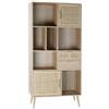 DRW Scaffale con Ante e Ripiani in Legno e Rattan Naturale 90x37x189 cm