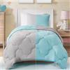 Comfort Spaces Vixie, set copripiumino reversibile, alla moda, casual, con motivo geometrico trapuntato, per tutte le stagioni, biancheria da letto accogliente, federa abbinata, verde acqua/grigio,