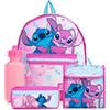 Disney Lilo & Stitch - Set da scuola per bambini, 4 pezzi, con zaino, portapranzo, astuccio e bottiglia d'acqua, set per il ritorno a scuola, rosa, Set di zaini per la scuola