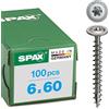 SPAX 0257000600605 - Viti per legno con testa a bottone, T-Star plus, 4 Cut, filettatura completa, 6,0 x 60 mm, 100 pz, acciaio INOX A2