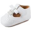 LACOFIA Scarpe Primi Passi per Bambino Scarpe Battesimo Neonato Antiscivolo Scarpine Eleganti Cerimonia Bianco 3-6 Mesi