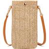 SINGBO Piccola borsa di paglia a tracolla borsa leggera per telefono da spiaggia estiva per le donne, Cachi