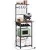 MAHANCRIS Scaffale da Cucina con Presa di Corrente, Supporto per Microonde, Stazione Bar per il Caffè, con Portabottiglie e Ganci, 2 Prese e 1 Interruttore, Marrone Vintage e Nero ABRHR23UE01