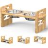 Cannoli Mangiatoia per cani INOX + supporto altezza regolabile, acciaio inossidabile, portaciotole - ideale per cani grandi o vecchie porte - Stoviglie per animali (2 ciotole (regolabili - legno naturale))