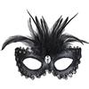 W WIDMANN MILANO Party Fashion Maschera baronessa nera lucida con gemma, finitura in perline e paillettes e piume da donna