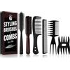 Dylapick Set di spazzole per capelli e barba da uomo, spazzola per barba con setole di cinghiale, pettine a denti larghi, spazzola rotonda per capelli, pettine per districare i capelli, asciugare, tagliare,