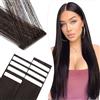 Elailite Extension Biadesivo Capelli Veri Adesive Human Hair Cuciti 10 Ciocche Tape Extensions Biadesive 25g 55cm #1B Nero Naturale