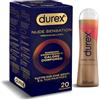 Durex Nude Sensation, 20 preservativi in Nitrile, senza lattice di gomma naturale, ultra sottili ed extra lubrificati, vestibilità regular, 2 Confezioni da 10 Profilattici + Gel Feel 50ml