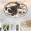 Cucummn Gabbia Lampadario con Ventilatore da Soffitto Telecomando Lampadina E27 50CM Ventola Soffitto con Luce Vintage Ferro 6 Velocità Silenzioso DC Nero Reversibile Camera Da Letto App Industriale
