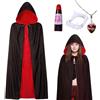 Yi'antai Costume da Vampiro di Halloween, Vampiro Capo con Cappuccio, Mantello da vampiro Nero Rosso, Costume vampira Per Bambini e Adulti, Mantello da Dracula con Zanne Finto Sangue Collana (L-140cm)