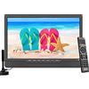KCR TV digitale portatile DVB-T2, 14,0 pollici LED, batteria ricaricabile, Mini TV freeview, presa USB, telecomando, ingresso AV, HDMI-IN