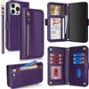 SailorTech per iPhone 15 Pro Custodia per telefono con porta carte di credito per donna, iPhone 15 Pro Custodia Portafoglio Zipper con slot per carte di credito per uomo-Viola