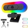 ToLuLu Webcam per streaming 2K 50 FPS, webcam LED RGB con microfono e luce, fotocamera per computer con messa a fuoco automatica con copertura e treppiede, webcam USB plug-play per PC desktop/MacBook