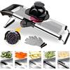 YC Kitchen Affettatrice per verdure, Mandoline Slicer, Tagliaverdure - Mandolina regolabile in acciaio inossidabile con taglio a fette, julienne e waffle, inclusi guanti, spingitore per alimenti e spazzola per