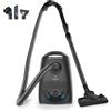 hoogo B3+, aspirapolvere antracite con sacchetto, forte potenza di aspirazione 850 W, filtro HEPA 14, raggio di 11 m, solo 74 dB (A), capacità 3 l, diversi ugelli per pavimenti