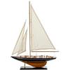 DRW Barca a vela con Candele issate e Casco in Legno su una Base in Blu e Naturale 58x42x9 cm