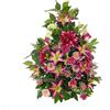 DRW Centro Fiori Artificiali Cimitero, Santi, Chiese, Anniversari, Cerimonie, Matrimonio Fucsia e Rosa con dalie, Lilium, Margherite e Rose 70x60x38 cm
