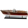 DRW Barca a motore classica con base in legno naturale e bianco 15x50x15 cm