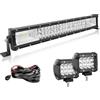 Willpower Barra LED Curva 56cm 22 Pollici 270W + Fari LED 10cm 4 Pollici 36W + Cablaggio 12V 24V Faretti LED Faro da Lavoro LED Barra Luci LED per Fuoristrada Auto Trattore Camion 4x4 Barca ATV