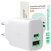 Green Cell Greencell PowerSource Duo30 Bianco 30W Power Delivery Caricatore QC3.0 iPhone 17/Pro/Pro Max/iPhone Air/16/15, MacBook, Pixel 9, iPad, Samsung Galaxy S25 Ultra/S24 Series