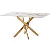 DRW Tavolo da pranzo in vetro e marmo artificiale e gambe in metallo in oro bianco e nero 76x150x90 cm