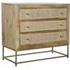 DRW Comodo legno di mango e rattan naturale a 3 cassetti 90 x 40 x 81 cm