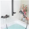 PHASAT Rubinetto per Vasca a Muro con Staffa Regolabile, Miscelatore Vasca Da Bagno a Cascata in Ottone, Miscelatore per Doccia per Bagno Grigio PTBG14E