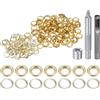 QUARKZMAN Kit di 100pz Strumento Occhielli 8mm Set Occhielli in Rame con Perforatore Fori Vuoti, Strumenti per Occhielli per Abbigliamento in Pelle Tessuto, Tono Oro