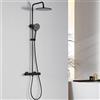Auralum Colonna Doccia con Miscelatore Termostaticoe e Soffione Doccia 25 * 25cm, Colonna Doccia Nera Altezza Regolabile 102-125cm, Asta Doccia con Soffione e Doccetta e Miscelatore Doccia Esterno