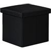 PINPLUS Pouf con Contenitore Pieghevole, Cubo in Tessuto Lino, Poggiapiedi Salvaspazio per Camera da Letto, Soggiorno e Ingresso, 30x30x30 cm, Nero