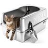 Bartuke grande Lettiera per gatti in acciaio inox xxl, 60x40x30cm Lettiera semi-chiusa in metallo con recinzione alta, paletta lettiera, anti-perdite, antiaderente, facile da pulire