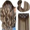 Sindra Clip Dei Capelli Umani In Estensioni Estensioni Dei Capelli Lisci Dei Capelli Umani Dal Castano Cioccolato al Biondo Caramello Naturali 100g 35cm 6pcs (clip #4/27/4-14)