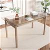 HAINEW Tavolo da pranzo con scrivania in vetro e vano portaoggetti in rattan, rettangolare, grande tavolo da pranzo per 4-6 persone, 110 × 65 × 74 cm, colore naturale