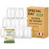 SPECIAL-DAY 12 vasetti per yogurt con 12 coperchi in PP | Vetro vergine per qualsiasi yogurtiera | Piccoli contenitori per bambini | Prodotto in Francia 125g