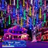 Kwaiffeo Illuminazione natalizia per esterni, 20 tubi a forma di pioggia di meteori (equivalente a 2 set di 10 tubi), catena luminosa impermeabile per Natale, Halloween, albero di Natale, decorazione natalizia