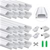 LightingWill, confezione da 20 LED in alluminio con canale LED da 1.0 m/1 m, con coperchio bianco latte, tappi terminali e clip di montaggio in alluminio per strisce LED U02
