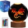 POSSHE Luce notturna a forma di drago, sfera di cristallo 3D da 3,15 pollici (80 mm) con telecomando, 16 colori, per compleanno, Natale, figure cool, regali per la decorazione della stanza, per