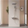 EMKE Colonna doccia termostatica, mensola 40 x 15 cm, set doccia con soffione, 3 tipi di getti, controllo intelligente della temperatura, rimozione del cloro, cromato