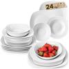 MALACASA Servizio Piatti 6 Persone, 24 Pezzi Set Piatti Bianchi In Porcellana, Con Piatti Fondi/Piatti Dessert/Piatti Piani/Ciotola, Adatto per Lavastoviglie e Microonde, Serie ELISA