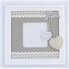 R.G.B. Cornice Porta Foto in Legno Sughero e Stoffa con pendagli a Forma di Cuore in Legno (misure 21x21 cm - foto 9x9 cm)
