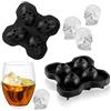 jiuzcare Stampi Ghiaccio Cubetto Di Ghiaccio 3D Teschio Stampo In Silicone Quattro In Uno Ghiacciaia Dal Design Creativo Fai-Da-Te Può Essere Utilizzato Per Preparare Cocktail, Whisky, Birra, 2 Pezzi Nero