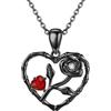 URONE Collana in argento con ciondolo a forma di rosa, con ciondolo a forma di cuore, gioielli gotici per donne