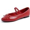 Feversole Women's Soft Elastic Round Toe Ballet Flat,Ballerina a Punta Tonda per Donna Mary Jane in Pelle vegana Rossa con Rivestimento in Tela 36 EU