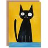 Artery8 Quirky Black Cat Lover Bold Yellow Blue Painting Blank For Him Or Her Art Birthday Card