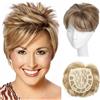 Meisi Topper per capelli da donna, caschetto corto con frangia e parte laterale 360°, copertura 3D 16,5 x 16,5 cm, aspetto naturale, parrucca per diradare i capelli (castano chiaro/biondo)